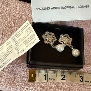 Sparkling Winter Snowflake Earrings - Silver and White